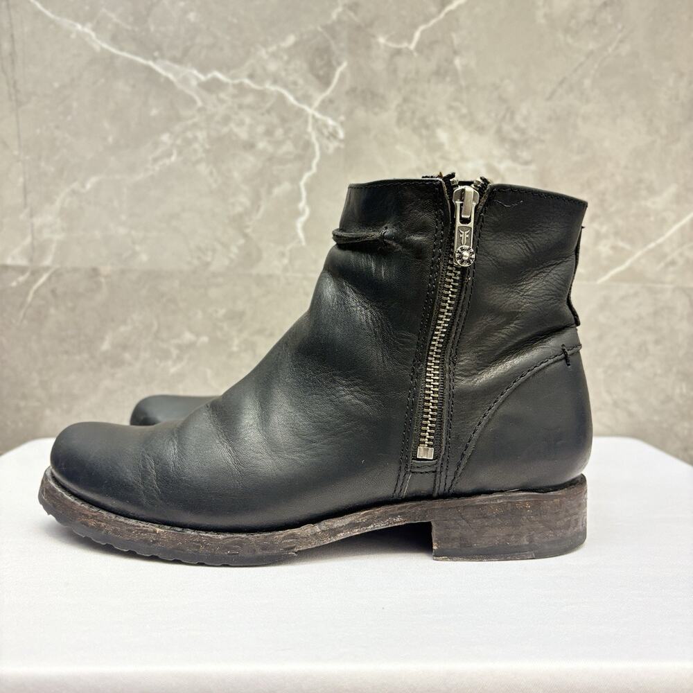 Frye Boots Women’s Veronica Short Seam Double Zipper Black Leather Boots 7.5B - Picture 3 of 12